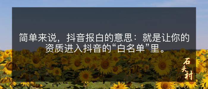 简单来说，抖音报白的意思：就是让你的资质进入抖音的“白名单”里。